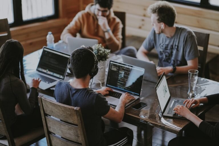 Team collaborating in a modern office using AI-powered workflows