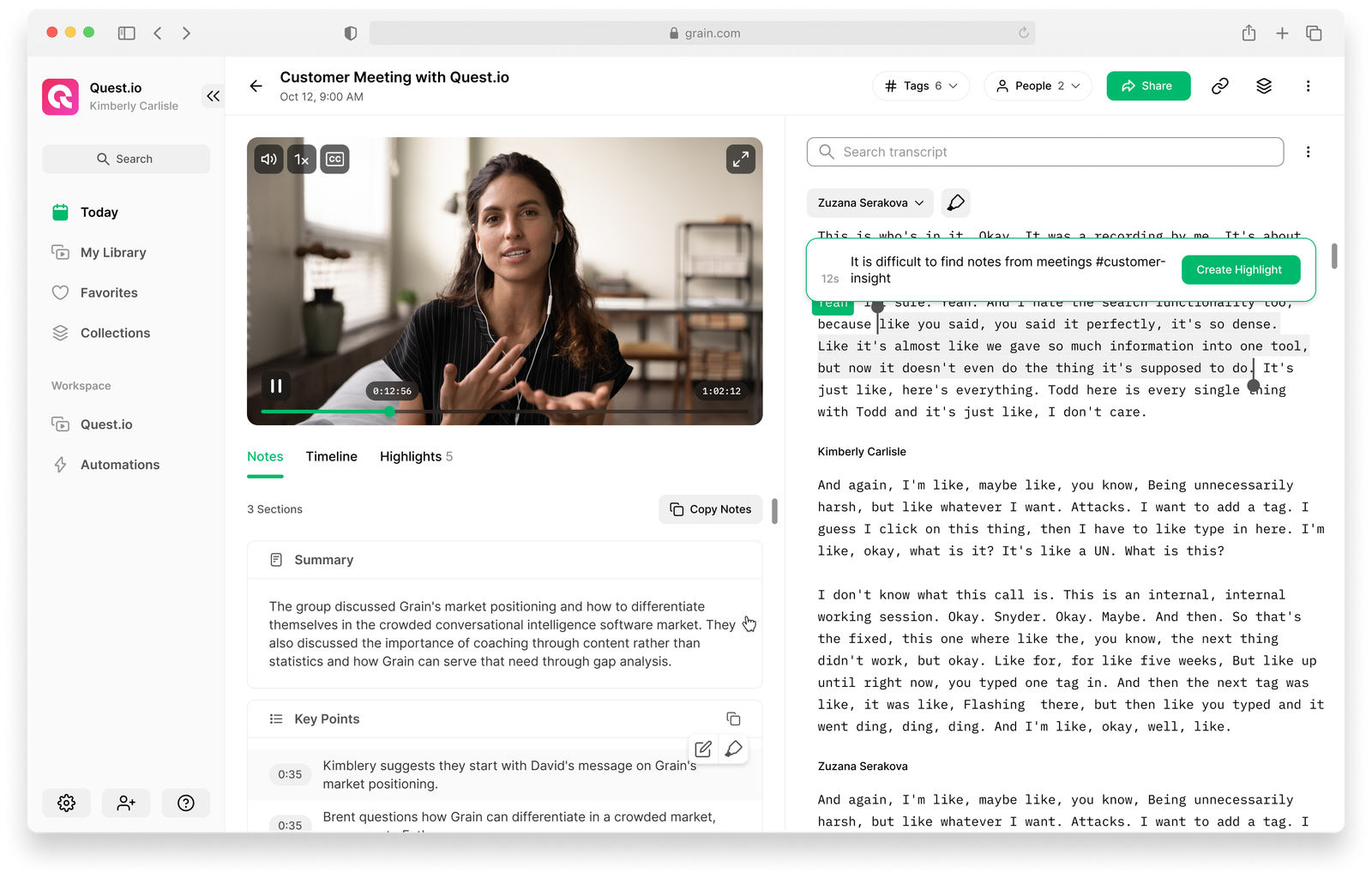 Digital meeting transcript and productivity workspace for follow-up