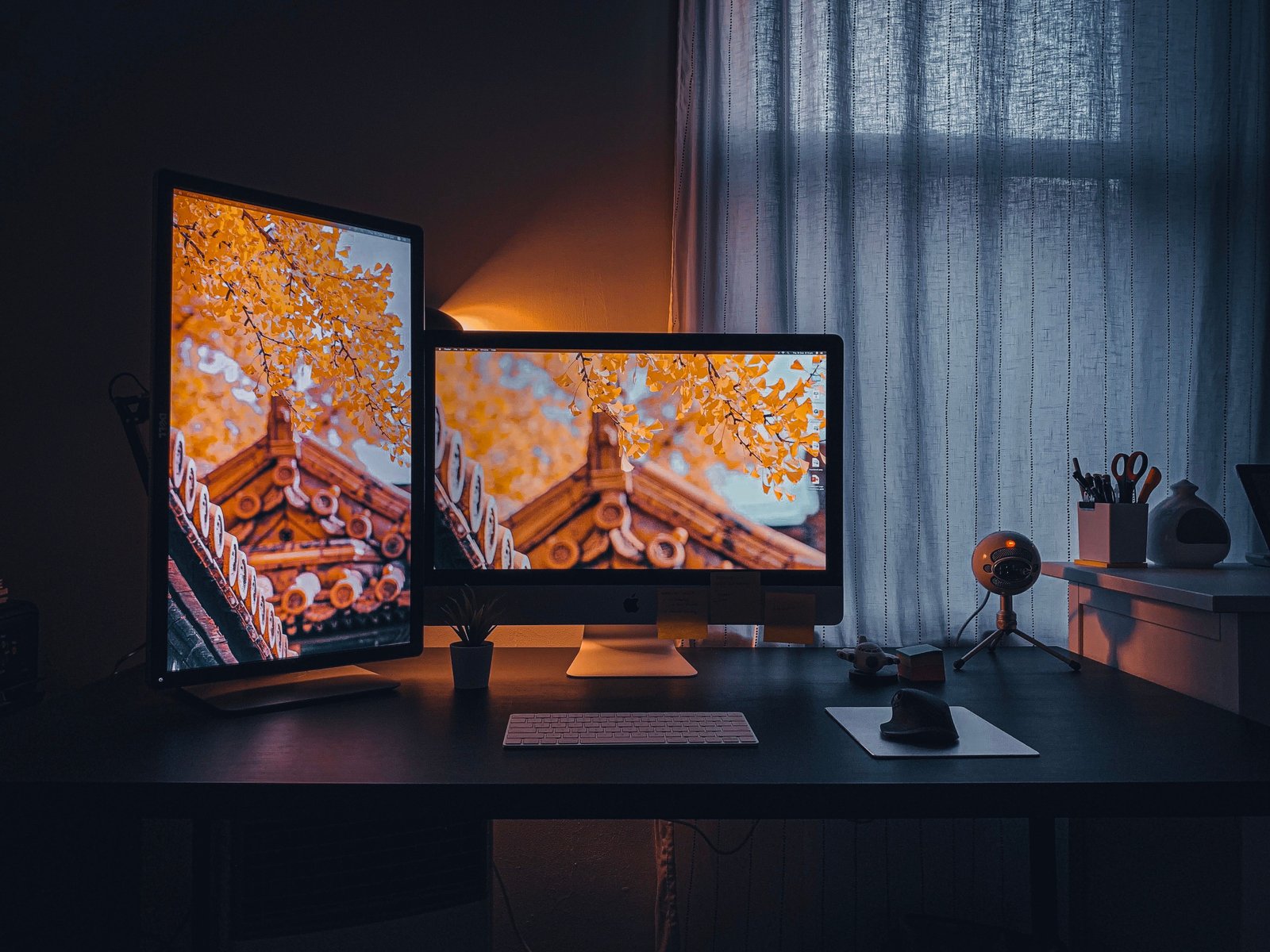 Modern laptop docking workstation with monitor and peripherals