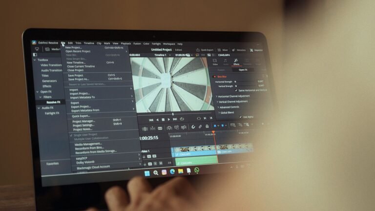 Creator editing video on a computer using AI-assisted video software