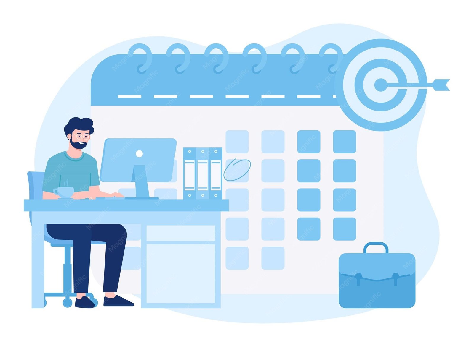 Time management and calendar planning workspace for a productive week